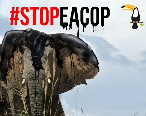 Fotomontagem: O petróleo é um grande perigo para os elefantes - StopEACOP