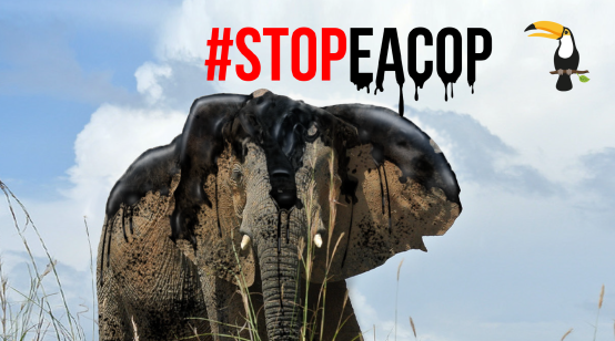Fotomontagem: O petróleo é um grande perigo para os elefantes - StopEACOP