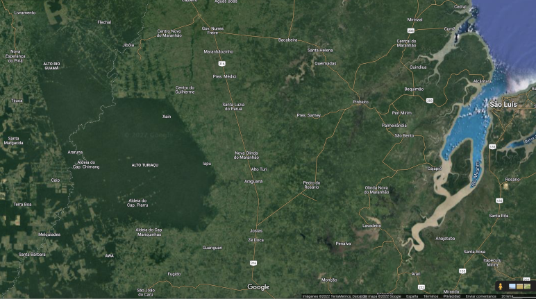 TI Alto Turiaçu: território dos Ka’apor - Imagem de satélite do noroeste do estado brasileiro do Maranhão