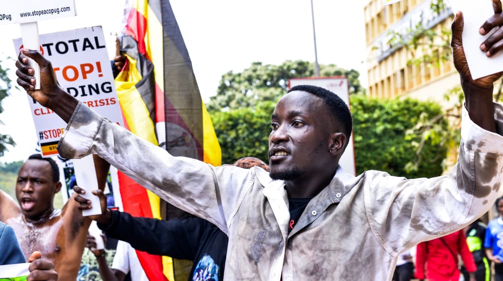 Manifestação contra o oleoduto EACOP em Kampala